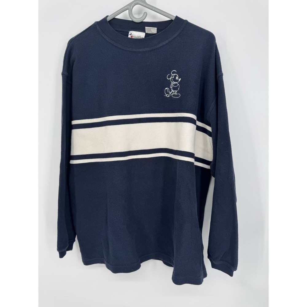 Vintage Walt Disney World Mickey Mouse Sweatshirt XL Navy Stripe Embroidered